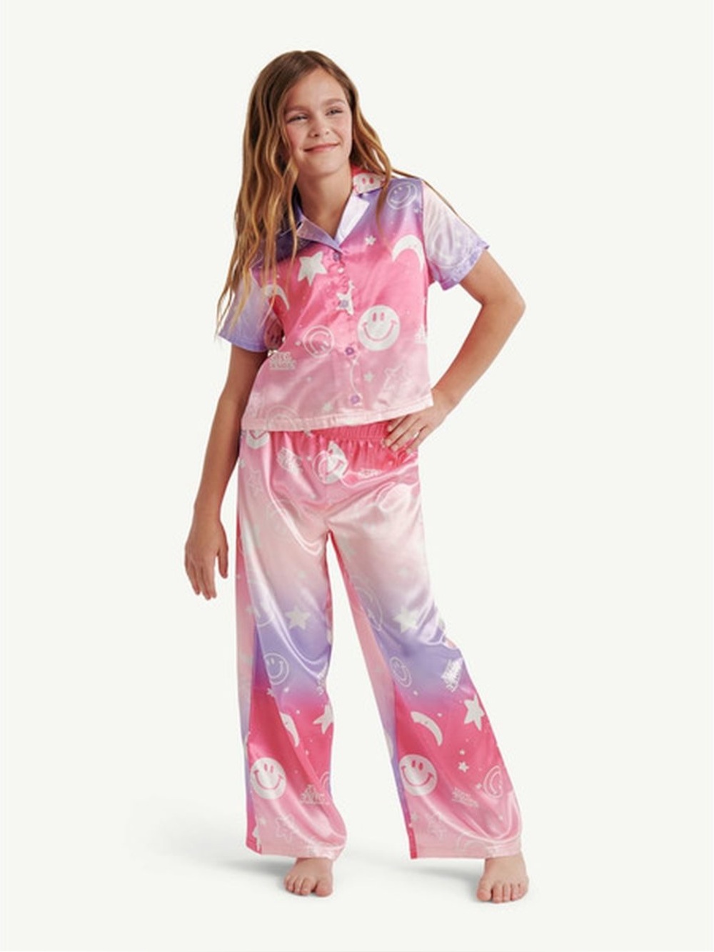 Justice Girls Pink ombré Satin Pajamas Sleepwear Size M 10